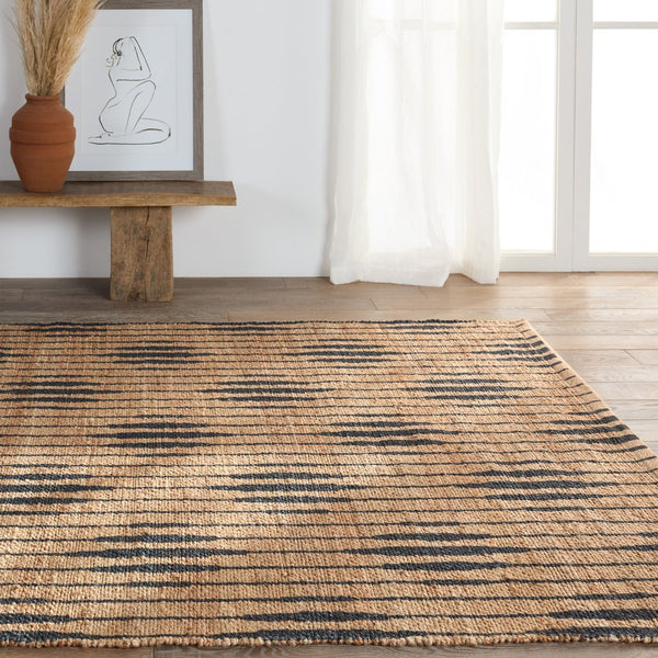 Jaipur Living Raya Atolia Ray01 Handwoven Handmade 100% Jute Lines Trellis Indoor Rug Natural, Navy 100% Jute Rug153085