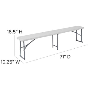 English Elm Talbott Lightweight Bi-Fold Granite White Bench with Carrying Handle for Easy Portable Seating RB-1172FH-GG