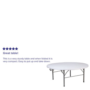 English Elm Kathryn 5.89-Foot Round Folding Table with Carrying Handle – Durable, Stain-Resistant, Easy to Store! RB-183RFH-GG