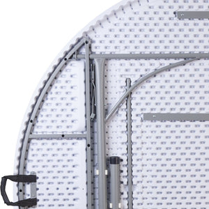 English Elm Kathryn 5.89-Foot Round Folding Table with Carrying Handle – Durable, Stain-Resistant, Easy to Store! RB-183RFH-GG