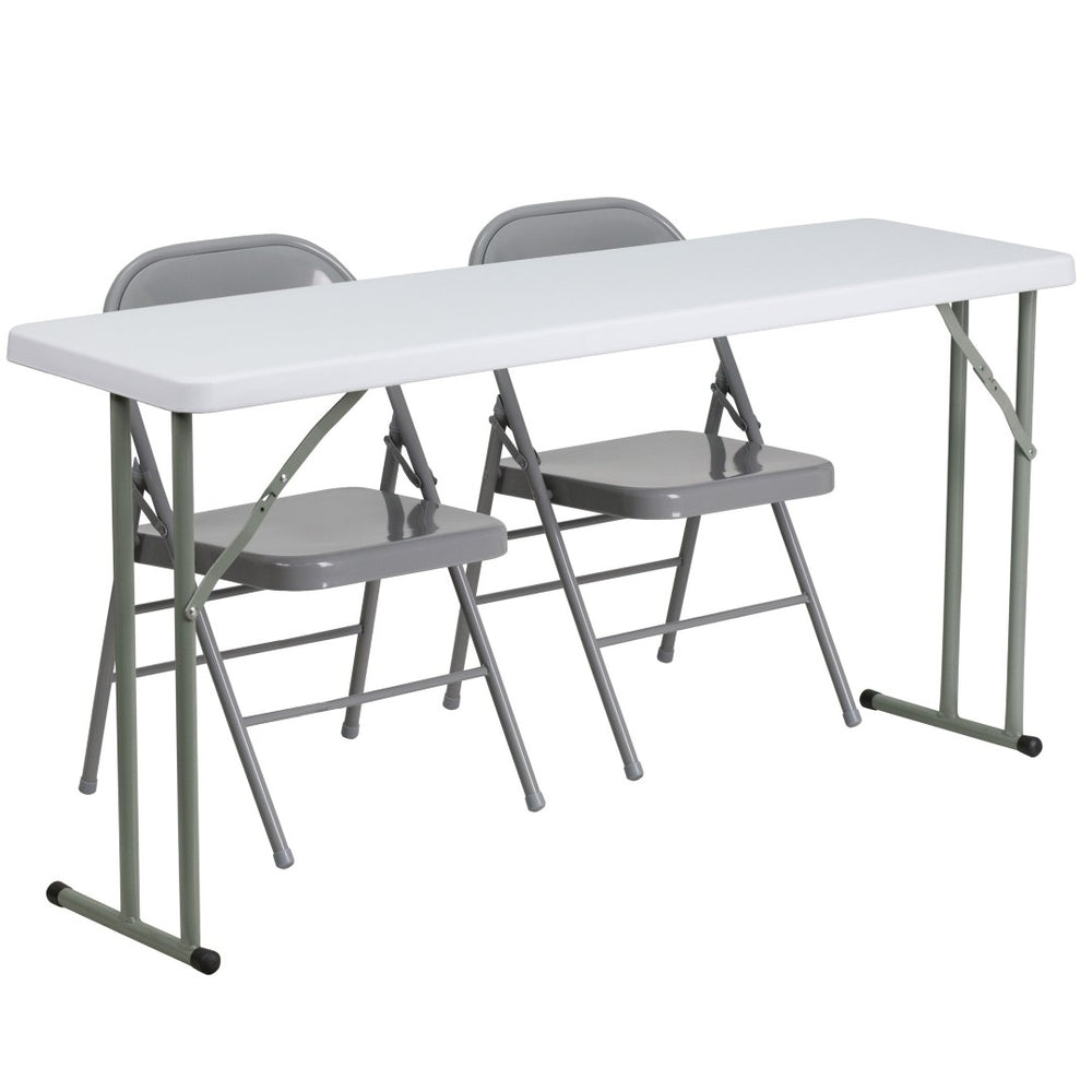 English Elm Kathryn 3-Piece Folding Training Table Set with 2 Heavy-Duty Gray Chairs for Versatile Use RB-1860-1-GG