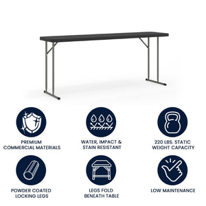 English Elm Kathryn 6-Foot Folding Training Table – Durable, Portable Design for Classrooms and Events Setup Black 18"W x 72"L RB-1872-BK-GG