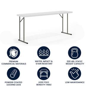 English Elm Kathryn 6-Foot Folding Training Table – Durable, Portable Design for Classrooms and Events Setup Granite White 18"W x 72"L RB-1872-GG