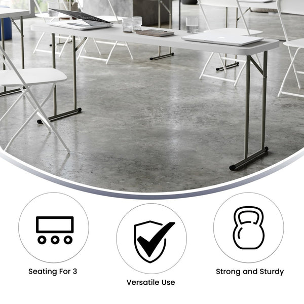English Elm Kathryn 6-Foot Folding Training Table – Durable, Portable Design for Classrooms and Events Setup Granite White 18"W x 72"L RB-1872-GG
