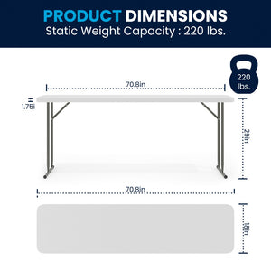 English Elm Kathryn 6-Foot Folding Training Table – Durable, Portable Design for Classrooms and Events Setup Granite White 18"W x 72"L RB-1872-GG