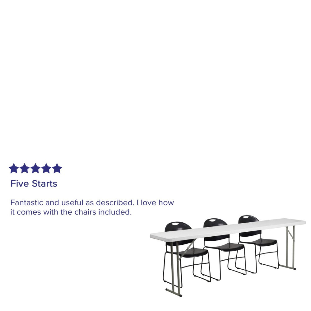 English Elm Kathryn 8-Foot Folding Training Table Set with 3 Stack Chairs for Versatile Event Spaces & More RB-1896-1-GG
