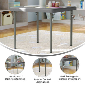 English Elm Paige Kid's Folding Table – Durable, Lightweight Design with Locking Legs for Safe Use Anywhere Granite Gray 24" Square RB-2424-KID-GY-GG