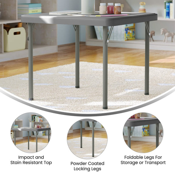 English Elm Paige Kid's Folding Table – Durable, Lightweight Design with Locking Legs for Safe Use Anywhere Granite Gray 24" Square RB-2424-KID-GY-GG
