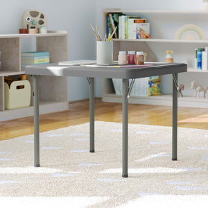 English Elm Paige Kid's Folding Table – Durable, Lightweight Design with Locking Legs for Safe Use Anywhere Granite Gray 24" Square RB-2424-KID-GY-GG