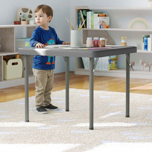 English Elm Paige Kid's Folding Table – Durable, Lightweight Design with Locking Legs for Safe Use Anywhere Granite Gray 24" Square RB-2424-KID-GY-GG