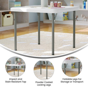 English Elm Paige Kid's Folding Table – Durable, Lightweight Design with Locking Legs for Safe Use Anywhere Granite White 24" Square RB-2424-KID-WH-GG