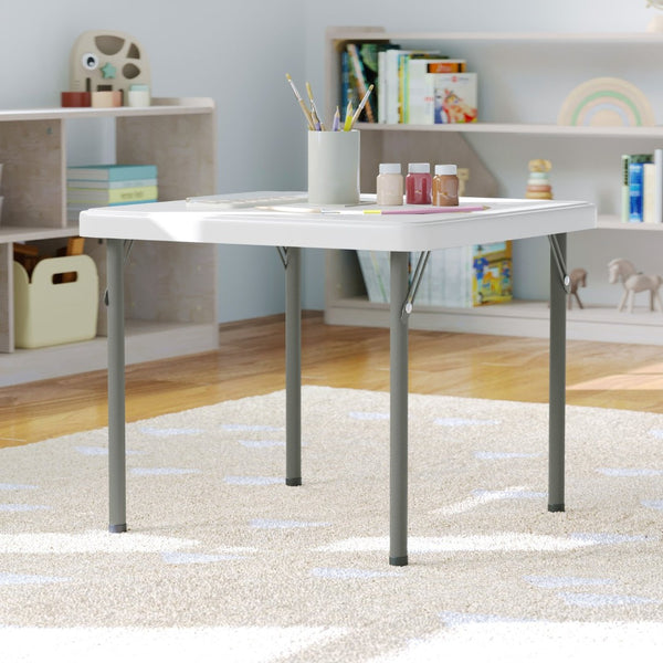English Elm Paige Kid's Folding Table – Durable, Lightweight Design with Locking Legs for Safe Use Anywhere Granite White 24" Square RB-2424-KID-WH-GG