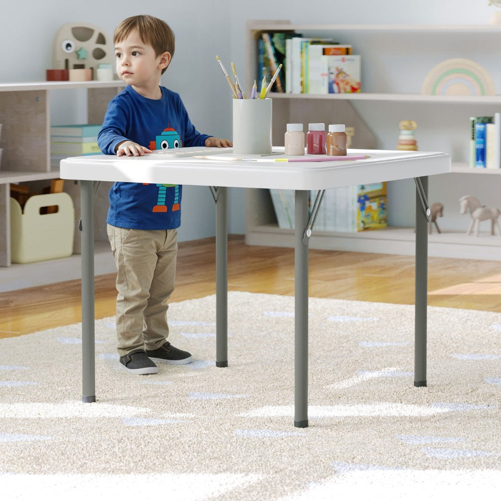 English Elm Paige Kid's Folding Table – Durable, Lightweight Design with Locking Legs for Safe Use Anywhere Granite White 24" Square RB-2424-KID-WH-GG