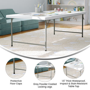 English Elm Paige Kid's Folding Table - Durable, Lightweight, Easy-Clean Activity Space for Classrooms & Playrooms Granite White 30"W x 60"L x 19"H RB-3060-KID-GG