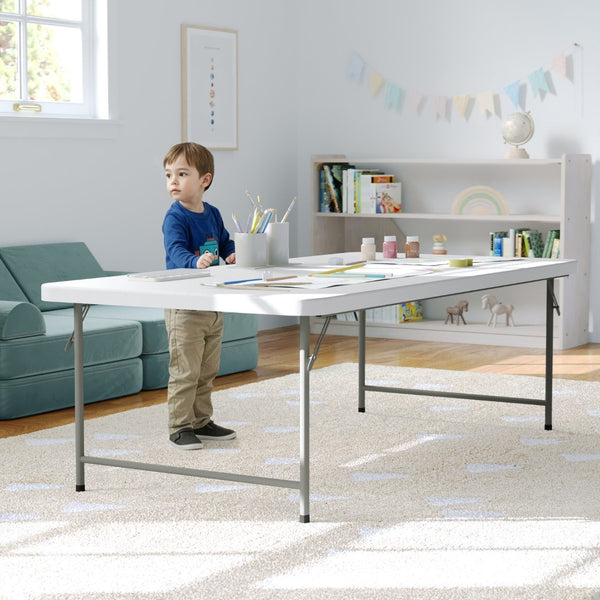 English Elm Paige Kid's Folding Table - Durable, Lightweight, Easy-Clean Activity Space for Classrooms & Playrooms Granite White 30"W x 60"L x 19"H RB-3060-KID-GG