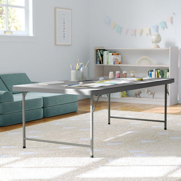 English Elm Paige Kid's Folding Table - Durable, Lightweight, Easy-Clean Activity Space for Classrooms & Playrooms Granite Gray 30"W x 60"L x 19"H RB-3060-KID-GY-GG