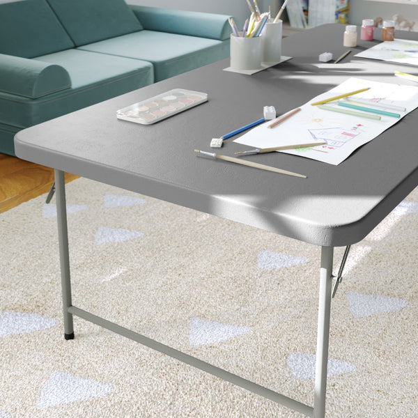 English Elm Paige Kid's Folding Table - Durable, Lightweight, Easy-Clean Activity Space for Classrooms & Playrooms Granite Gray 30"W x 60"L x 19"H RB-3060-KID-GY-GG