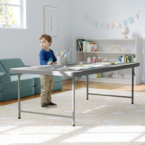 English Elm Paige Kid's Folding Table - Durable, Lightweight, Easy-Clean Activity Space for Classrooms & Playrooms Granite Gray 30"W x 60"L x 19"H RB-3060-KID-GY-GG