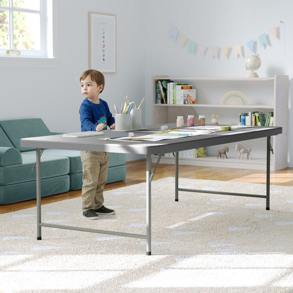 English Elm Paige Kid's Folding Table - Durable, Lightweight, Easy-Clean Activity Space for Classrooms & Playrooms Granite Gray 30"W x 60"L x 19"H RB-3060-KID-GY-GG