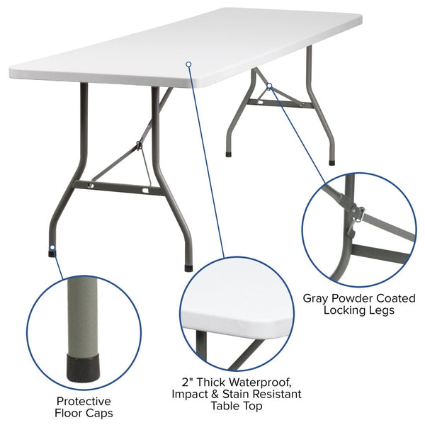 English Elm Kathryn 8-Foot Folding Table - Durable Granite White Surface, Perfect for Events, Indoor & Outdoor Use RB-3096-GG