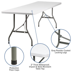 English Elm Kathryn 8-Foot Folding Table - Durable Granite White Surface, Perfect for Events, Indoor & Outdoor Use RB-3096-GG