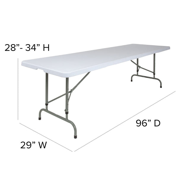 English Elm Kathryn 8-Foot Adjustable Folding Table - Durable Granite White Design for Events & Gatherings RB-3096ADJ-GG