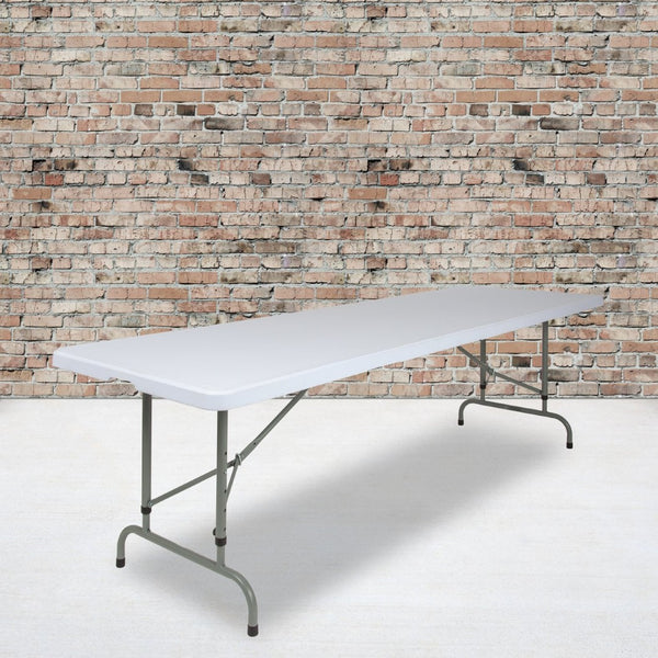 English Elm Kathryn 8-Foot Adjustable Folding Table - Durable Granite White Design for Events & Gatherings RB-3096ADJ-GG