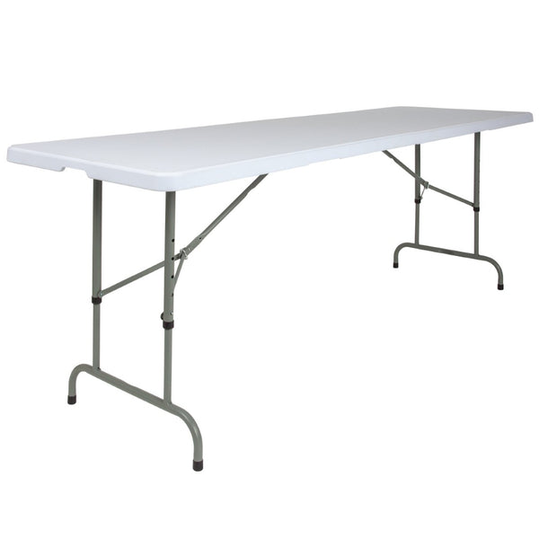 English Elm Kathryn 8-Foot Adjustable Folding Table - Durable Granite White Design for Events & Gatherings RB-3096ADJ-GG