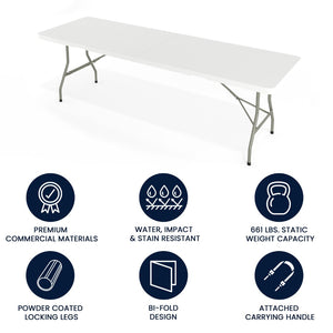 English Elm Kathryn 8-Foot Bi-Fold Folding Table - Durable Granite White Design for Events, Easy Transport & Storage RB-3096FH-GG