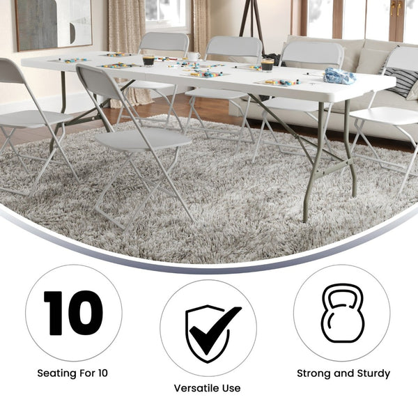 English Elm Kathryn 8-Foot Bi-Fold Folding Table - Durable Granite White Design for Events, Easy Transport & Storage RB-3096FH-GG