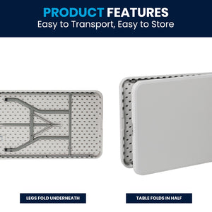 English Elm Kathryn 8-Foot Bi-Fold Folding Table - Durable Granite White Design for Events, Easy Transport & Storage RB-3096FH-GG