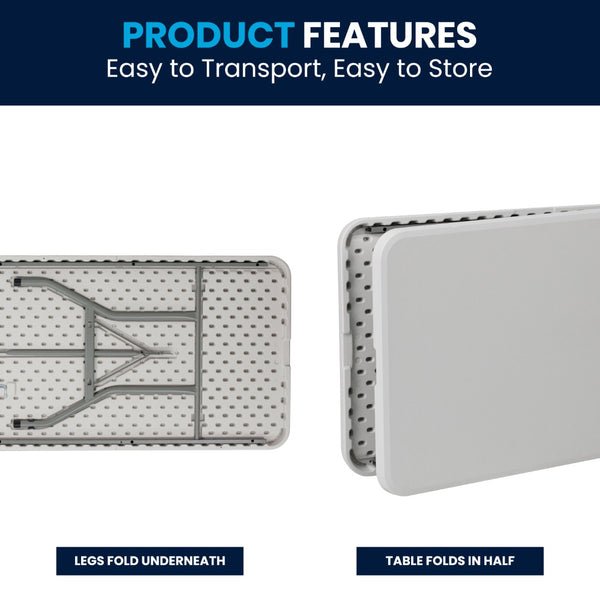 English Elm Kathryn 8-Foot Bi-Fold Folding Table - Durable Granite White Design for Events, Easy Transport & Storage RB-3096FH-GG