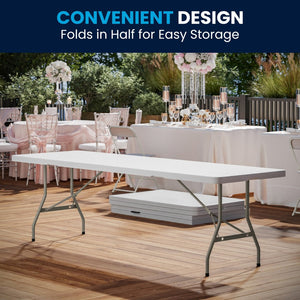 English Elm Kathryn 8-Foot Bi-Fold Folding Table - Durable Granite White Design for Events, Easy Transport & Storage RB-3096FH-GG