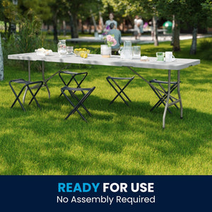 English Elm Kathryn 8-Foot Bi-Fold Folding Table - Durable Granite White Design for Events, Easy Transport & Storage RB-3096FH-GG