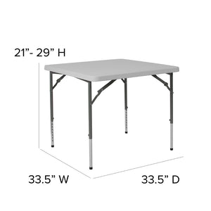 English Elm Kathryn Height Adjustable 2.79-Foot Square Folding Table - Versatile, Durable, and Easy to Store! RB-3434ADJ-GG
