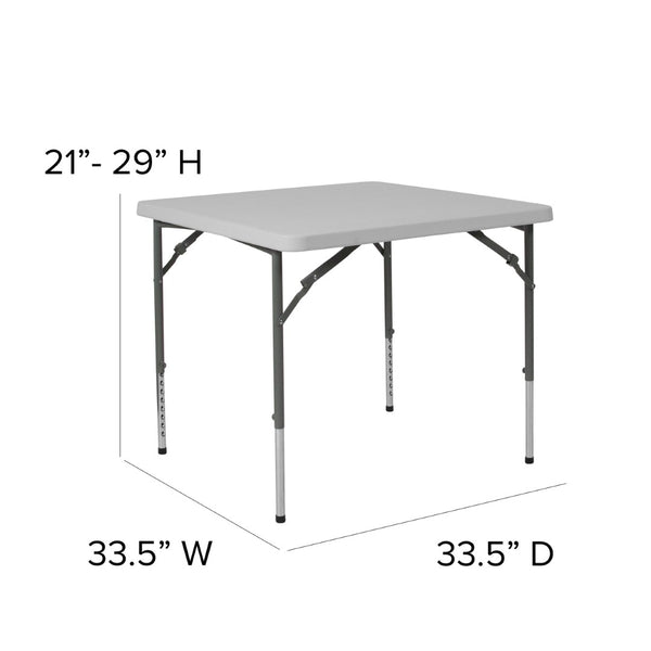 English Elm Kathryn Height Adjustable 2.79-Foot Square Folding Table - Versatile, Durable, and Easy to Store! RB-3434ADJ-GG