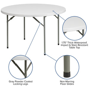 English Elm Kathryn 48-Inch Round Folding Table - Granite White, Durable & Lightweight for Events & Gatherings RB-48R-GG
