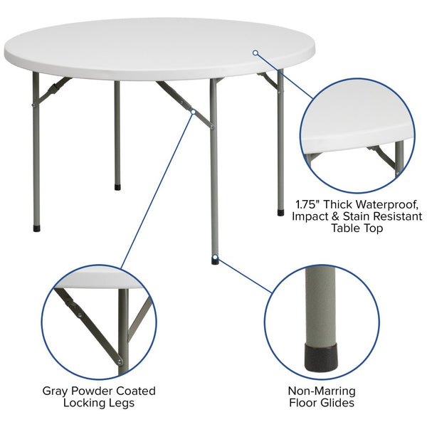 English Elm Kathryn 48-Inch Round Folding Table - Granite White, Durable & Lightweight for Events & Gatherings RB-48R-GG