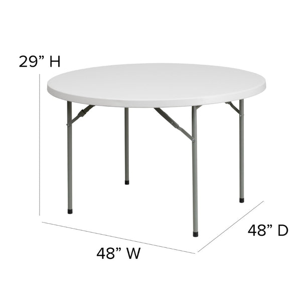 English Elm Kathryn 48-Inch Round Folding Table - Granite White, Durable & Lightweight for Events & Gatherings RB-48R-GG