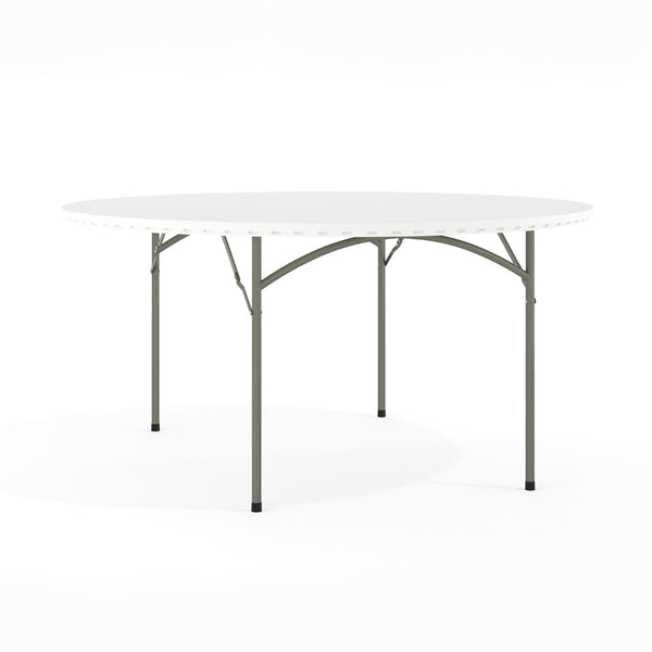 English Elm Kathryn 5-Foot Round Folding Table - Elegant Granite White Design, Durable for Events & Easy Storage RB-60R-GG