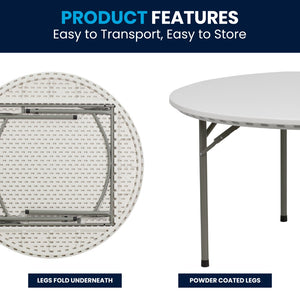 English Elm Kathryn 5-Foot Round Folding Table - Elegant Granite White Design, Durable for Events & Easy Storage RB-60R-GG