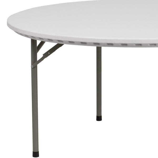 English Elm Kathryn 5-Foot Round Folding Table - Elegant Granite White Design, Durable for Events & Easy Storage RB-60R-GG