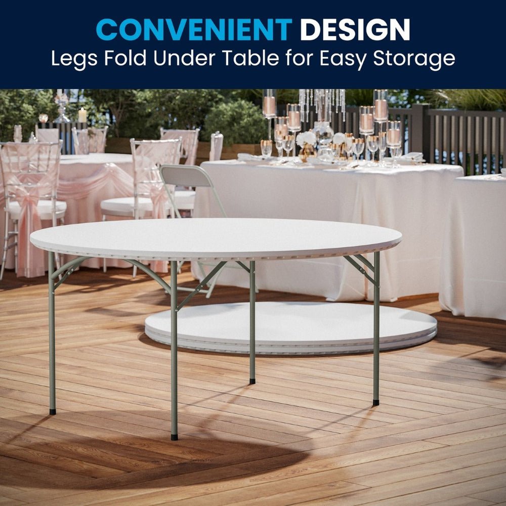 English Elm Kathryn 5-Foot Round Folding Table - Elegant Granite White Design, Durable for Events & Easy Storage RB-60R-GG