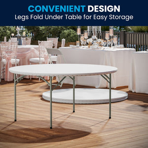 English Elm Kathryn 5-Foot Round Folding Table - Elegant Granite White Design, Durable for Events & Easy Storage RB-60R-GG