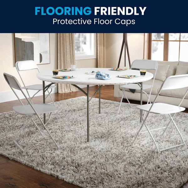 English Elm Kathryn 5-Foot Round Folding Table - Elegant Granite White Design, Durable for Events & Easy Storage RB-60R-GG
