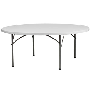 English Elm Kathryn 6-Foot Round Granite White Folding Table - Durable, Elegant, Perfect for Events & Storage! RB-72R-GG