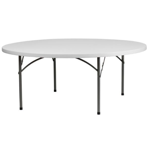 English Elm Kathryn 6-Foot Round Granite White Folding Table - Durable, Elegant, Perfect for Events & Storage! RB-72R-GG