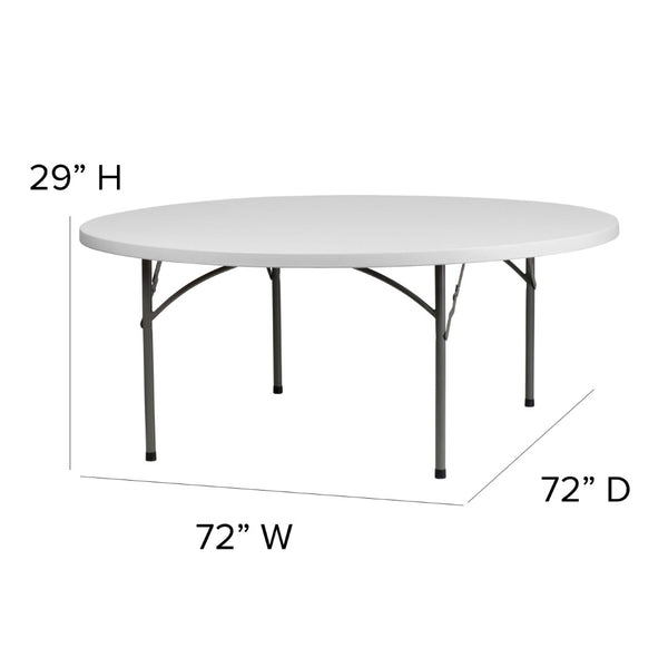 English Elm Kathryn 6-Foot Round Granite White Folding Table - Durable, Elegant, Perfect for Events & Storage! RB-72R-GG
