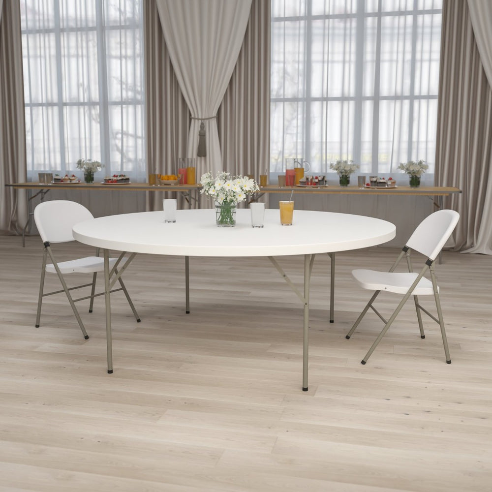 English Elm Kathryn 6-Foot Round Granite White Folding Table - Durable, Elegant, Perfect for Events & Storage! RB-72R-GG