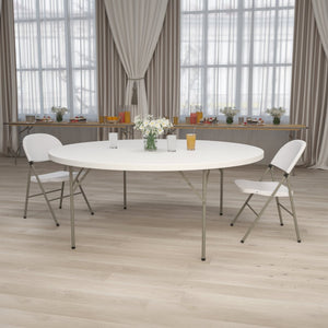 English Elm Kathryn 6-Foot Round Granite White Folding Table - Durable, Elegant, Perfect for Events & Storage! RB-72R-GG